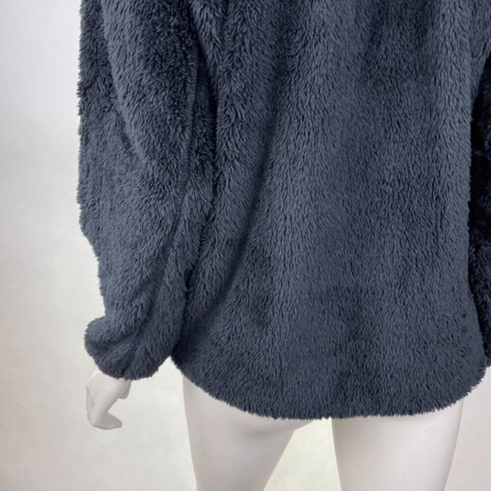 ZYIA Teddy 1/4 Zip Pocket Jacket Long Sleeve Lined Collar Pullover Black Women M - Picture 10 of 13